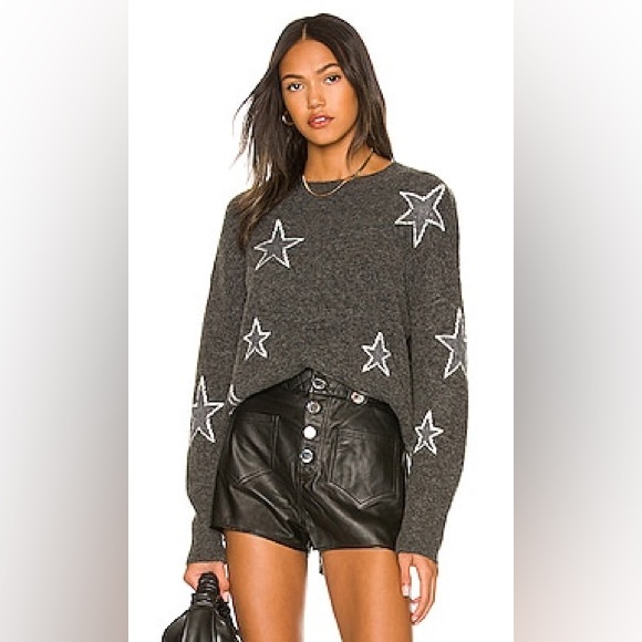 Rails Sweaters - Rails Virgo Pullover in Charcoal White Stars Gray Crewneck Wool Sweater Revolve